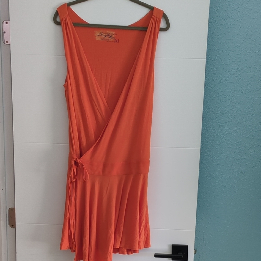 Rugby Ralph Lauren Orange Sleeveless Wrap Mini Dress Asymmetrical Hem Beach Sz M